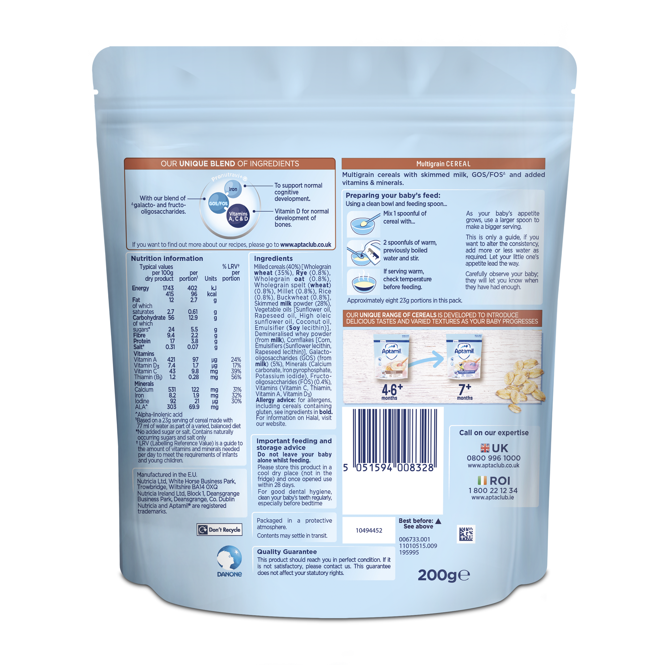 Nutricia Aptamil Multigrain Cereal For Babies 7 Months & Above - 200g | Nutrient-Rich Multigrain Cereal for Growing Babies