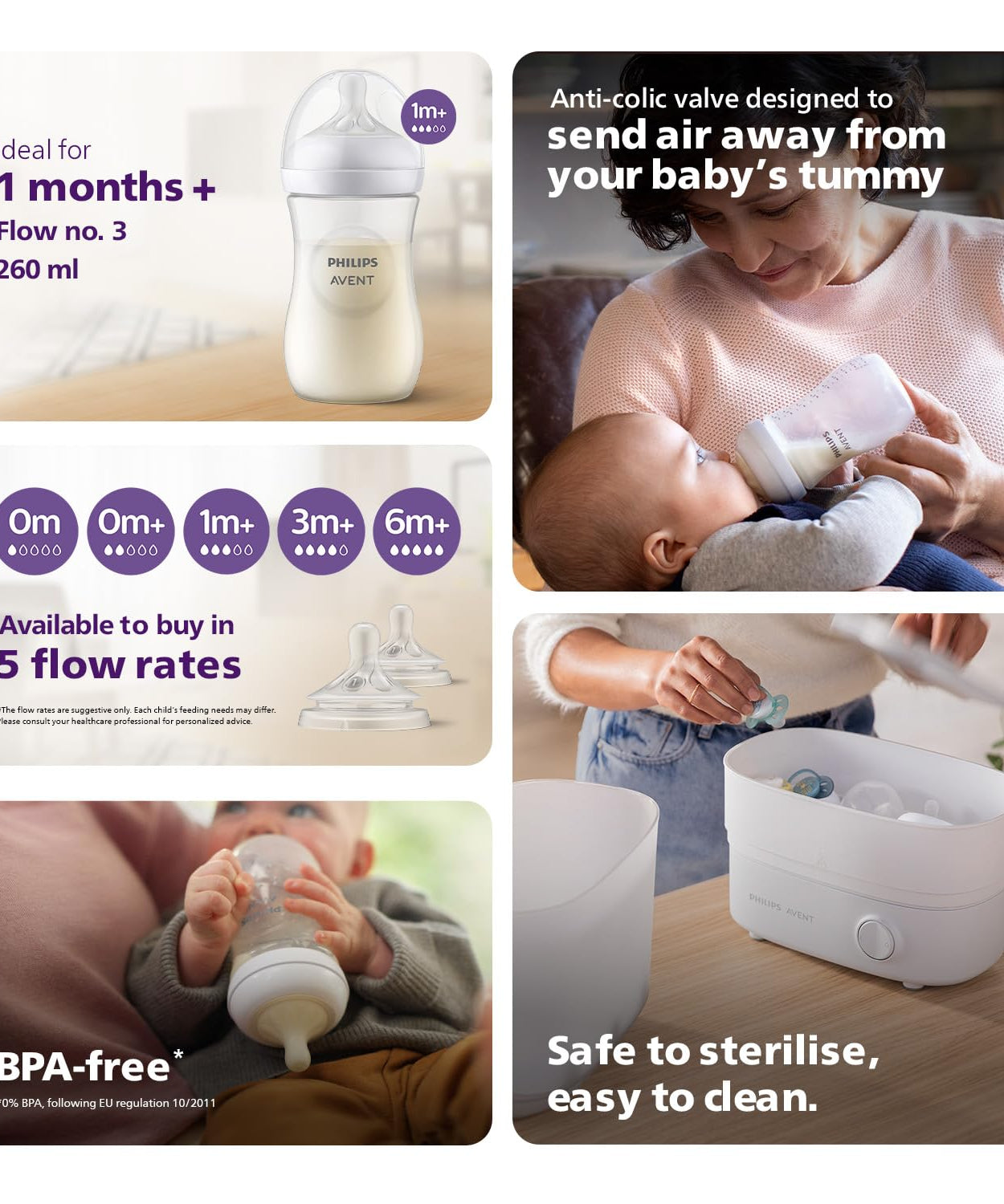 AVENT Philips Natural Response Baby Bottle - 260ml, BPA-Free Baby Milk Bottle for Newborns & Up, 1+ Months (Model SCY903/01) - MINIMEE KIDS