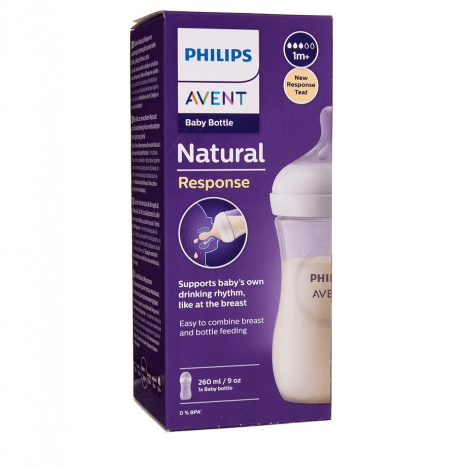 AVENT Philips Natural Response Baby Bottle - 260ml, BPA-Free Baby Milk Bottle for Newborns & Up, 1+ Months (Model SCY903/01)