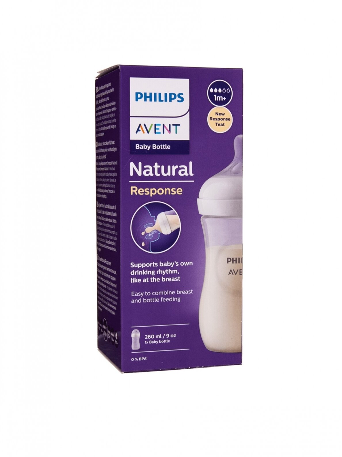AVENT Philips Natural Response Baby Bottle - 260ml, BPA-Free Baby Milk Bottle for Newborns & Up, 1+ Months (Model SCY903/01)