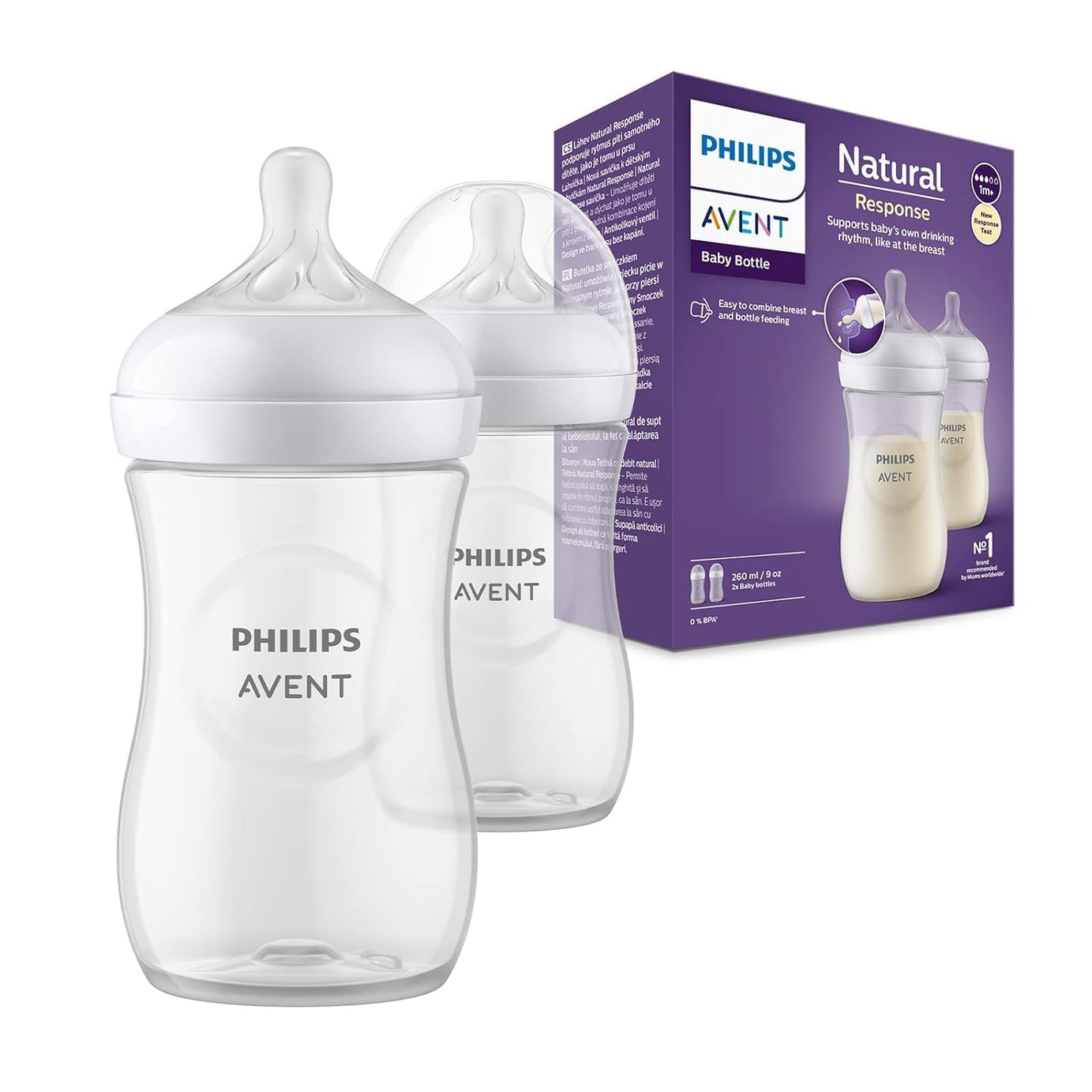 Philips Avent Natural Response Feeding Bottle with Ultra Soft Teat for Babies 1 month and above | 260ml | Pack of 2 - MINIMEE KIDS