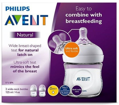 Philips Avent Natural Ultra Soft Teat & Feeding Bottle for Babies 0+ Months - 2*125ml