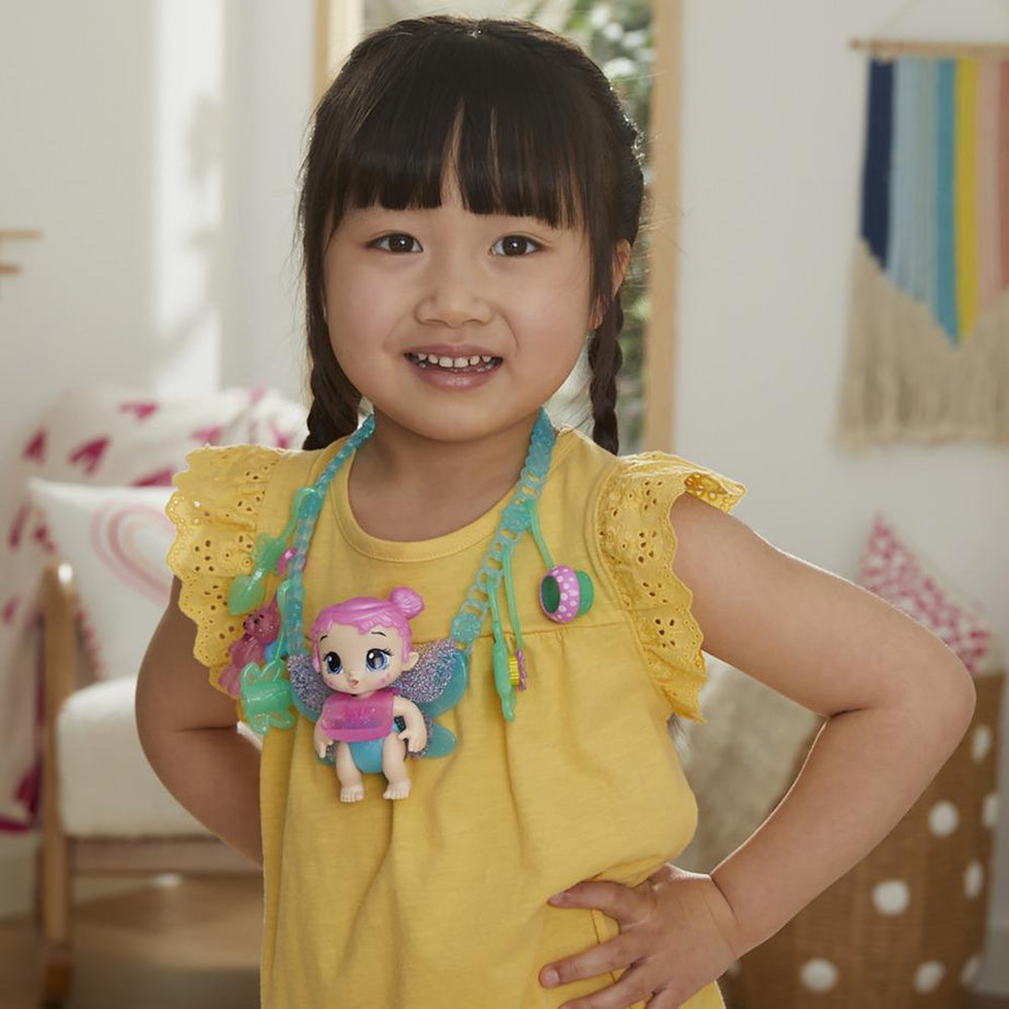 Hasbro Baby Alive Glo Pixies Minis Carry ‘n Care Necklace - Sugar Sprinkle Pixie Doll, 3.75-Inch Toy with Charm Necklace & Doll Carrier for Kids Ages 3+