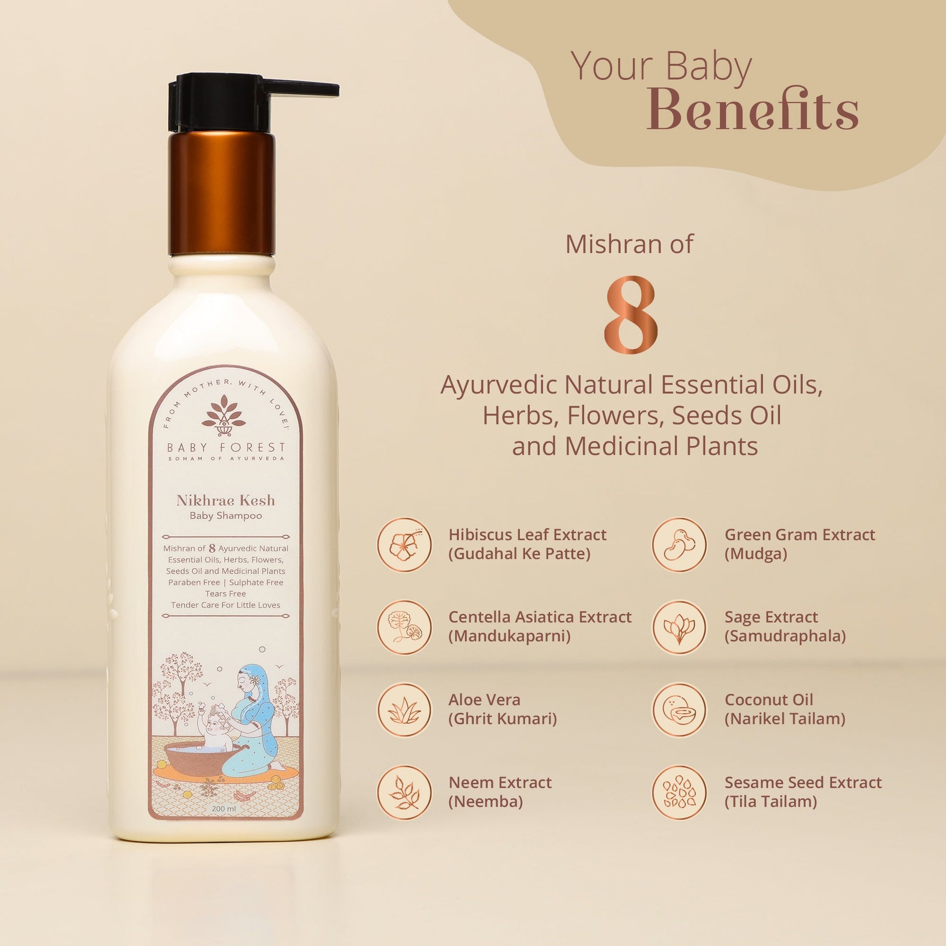 Baby Forest Nikhrae Kesh Ayurvedic Baby Shampoo – 200ml | Natural Cleanser with Neem, Aloe Vera & Hibiscus | Sulphate-Free & Tear-Free for Infants