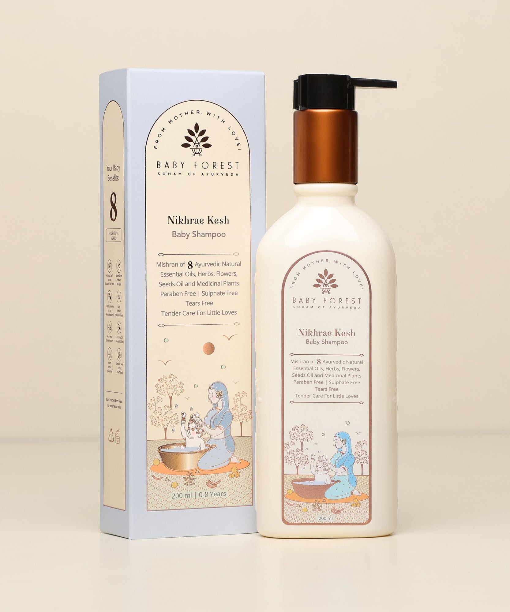 Baby Forest Nikhrae Kesh Ayurvedic Baby Shampoo – 200ml | Natural Cleanser with Neem, Aloe Vera & Hibiscus | Sulphate-Free & Tear-Free for Infants - MINIMEE KIDS