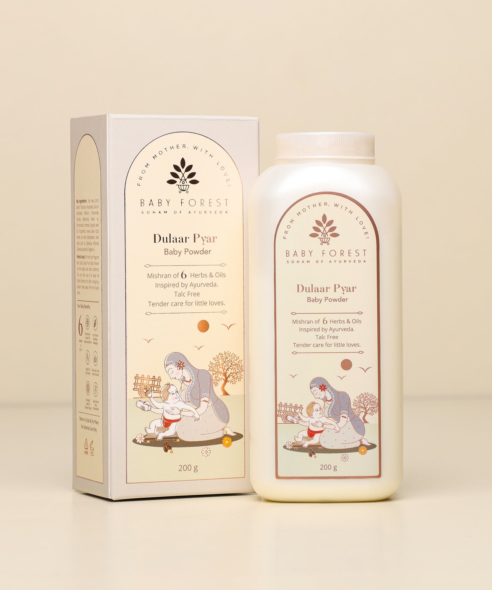 Baby Forest Dulaar Pyar Ayurvedic Talc-Free Baby Powder for 0+ Years – 200g | Gentle Corn & Oats Formula to Soothe Rashes & Keep Baby’s Skin Fresh, Dry & Protected | Enriched with Aloe Vera, Chamomile & Calendula