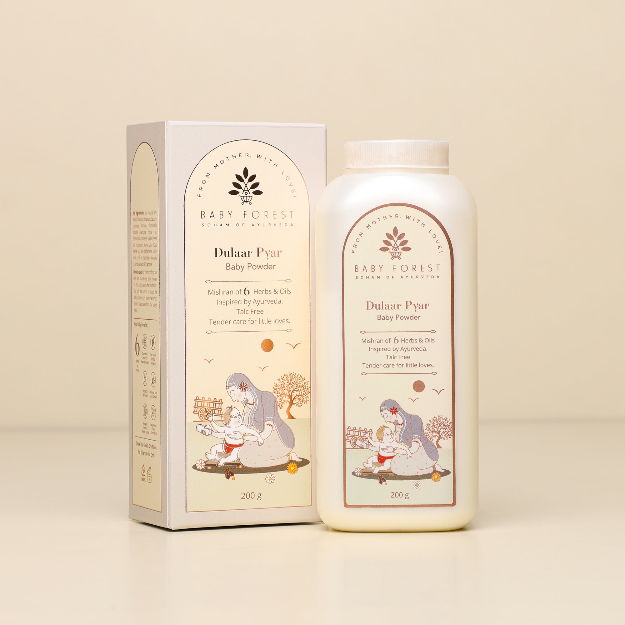 Baby Forest Dulaar Pyar Ayurvedic Talc-Free Baby Powder for 0+ Years – 200g | Gentle Corn & Oats Formula to Soothe Rashes & Keep Baby’s Skin Fresh, Dry & Protected | Enriched with Aloe Vera, Chamomile & Calendula