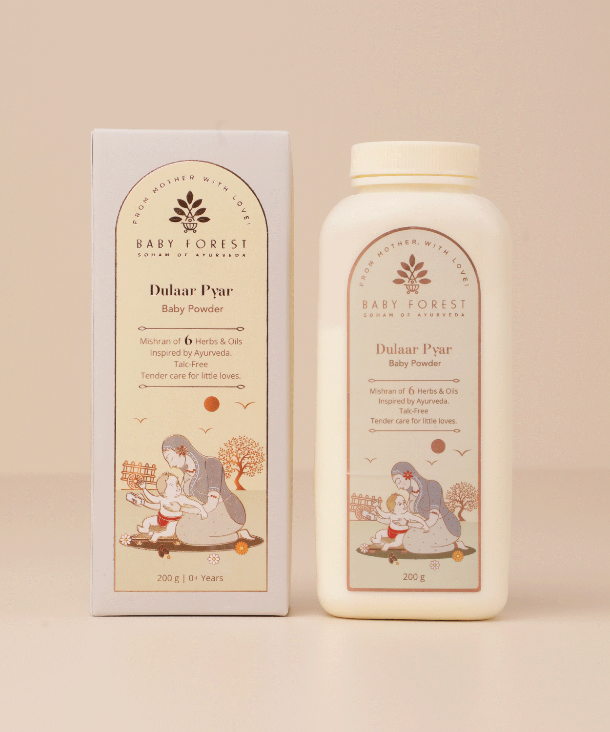 Baby Forest Dulaar Pyar Ayurvedic Talc-Free Baby Powder for 0+ Years – 200g | Gentle Corn & Oats Formula to Soothe Rashes & Keep Baby’s Skin Fresh, Dry & Protected | Enriched with Aloe Vera, Chamomile & Calendula