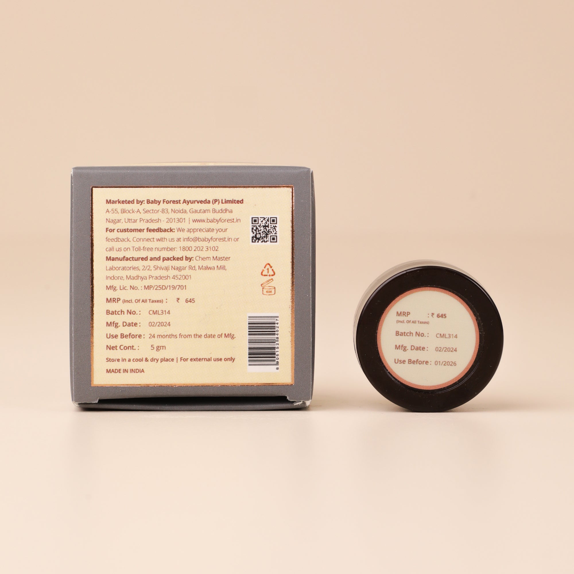 Baby Forest Nayan Anjan Baby Kajal – 5g | 100% Natural & Organic Eye Kohl for Babies | No Parabens, No Preservatives | Ayurvedic Soothing Formula with Camphor & Almond Oil