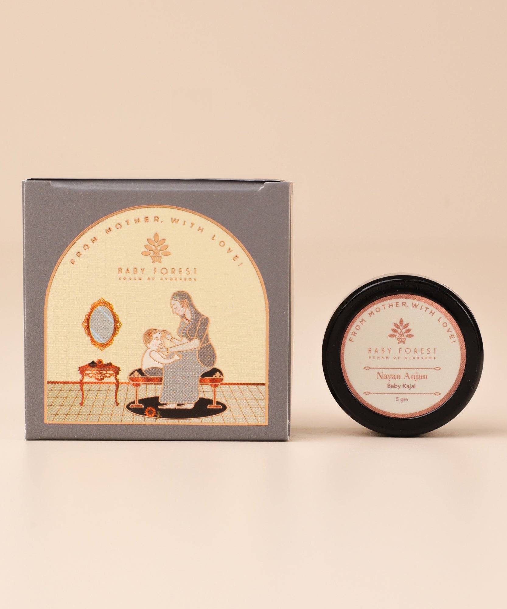Baby Forest Nayan Anjan Baby Kajal – 5g | 100% Natural & Organic Eye Kohl for Babies | No Parabens, No Preservatives | Ayurvedic Soothing Formula with Camphor & Almond Oil
