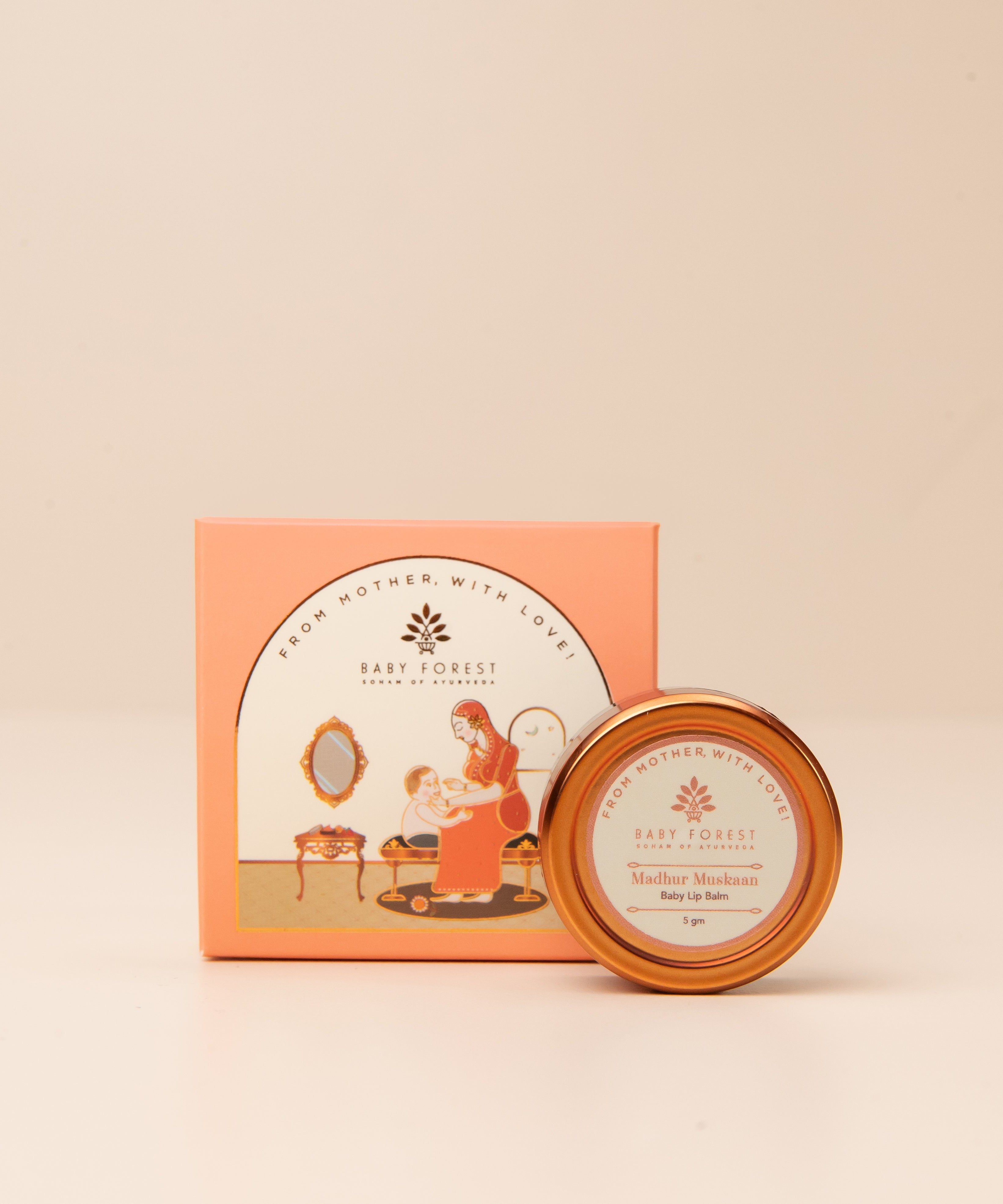 Baby Forest Madhur Muskaan Baby Lip Balm for Kids Aged 2+ Years | 100% Natural Ayurvedic Lip Moisturizer with Coconut, Aloe Vera & Pomegranate Oils | Safe, Gentle & Toxin-Free Balm | 5g - MINIMEE KIDS
