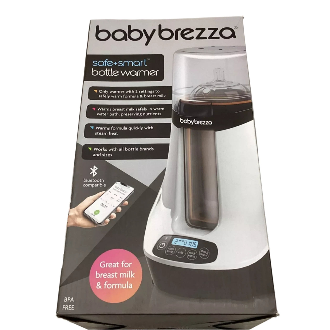 Baby Brezza Sterilizer Safe+ Smart Baby Bottle Warmer with Bluetooth - Birth to 36 Months