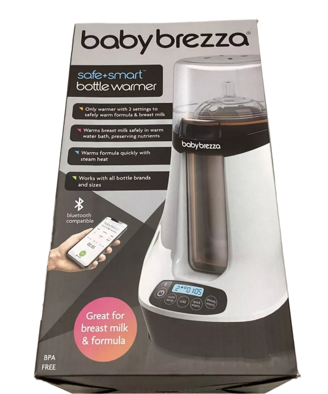Baby Brezza Sterilizer Safe+ Smart Baby Bottle Warmer with Bluetooth - Birth to 36 Months - MINIMEE KIDS