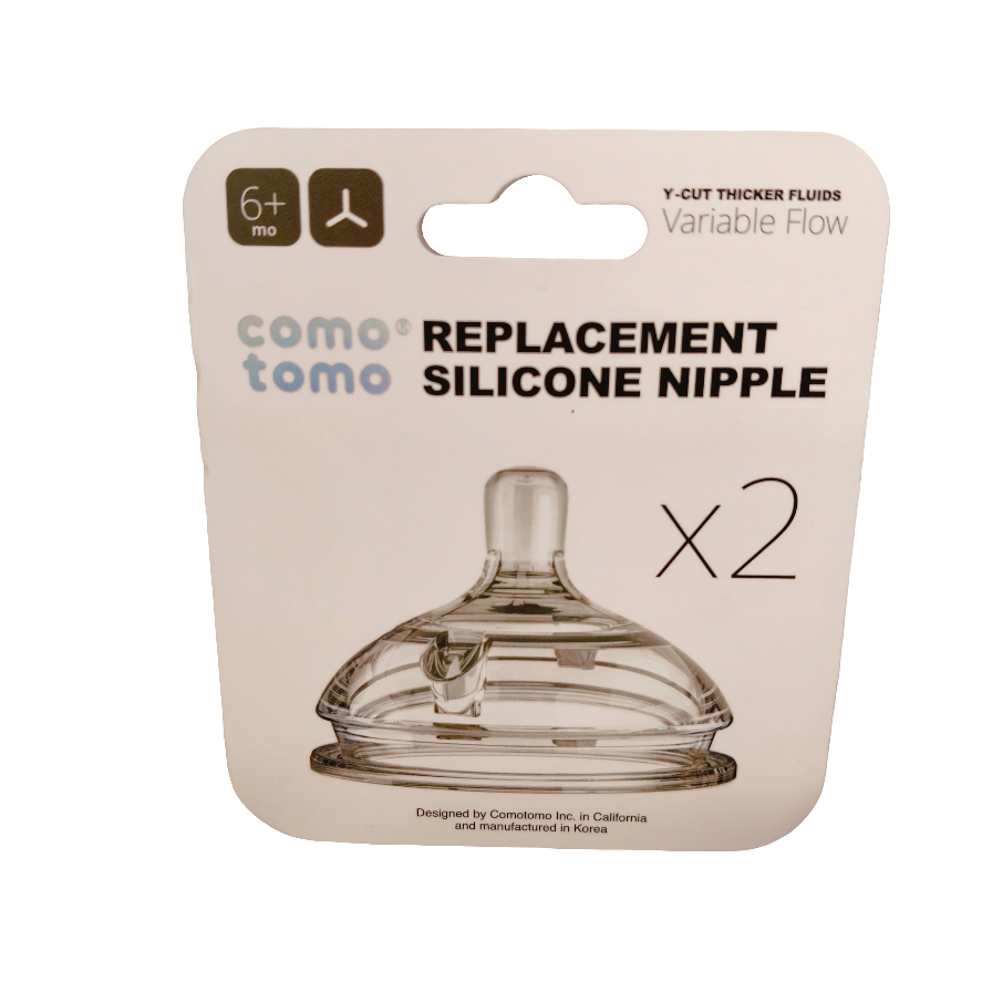 comotomo Replacement Silicone Nipple for 6+ Months | Y-Cut Thicker Fluids Variable Flow - Pack of 2 Teats