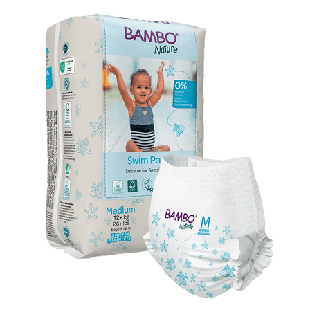 Bambo Nature Eco-Friendly Baby Swim Pants Diapers – Sizes S (7–12 kg) & M (12+ kg) | Soft, Leak-Proof Disposable Swim Diapers for Sensitive Skin | Certified Non-Toxic, Tear-Away Sides | 12 Count Pack for Pool & Beach Fun
