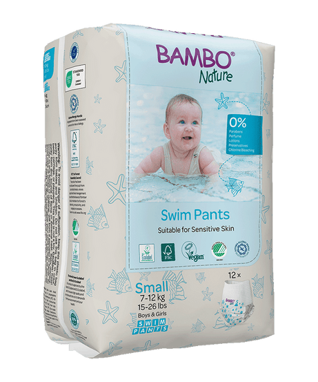 Bambo Nature Eco-Friendly Baby Swim Pants Diapers – Sizes S (7–12 kg) & M (12+ kg) | Soft, Leak-Proof Disposable Swim Diapers for Sensitive Skin | Certified Non-Toxic, Tear-Away Sides | 12 Count Pack for Pool & Beach Fun - MINIMEE KIDS