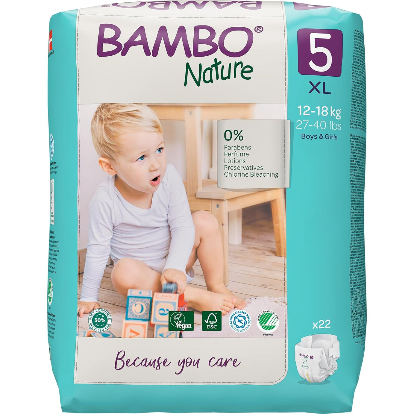 Bambo Nature Tape Style Diapers 5 - XL 12-18 kg Pack of 22 Diapers | Skin-Friendly & Eco-Friendly - MINIMEE KIDS