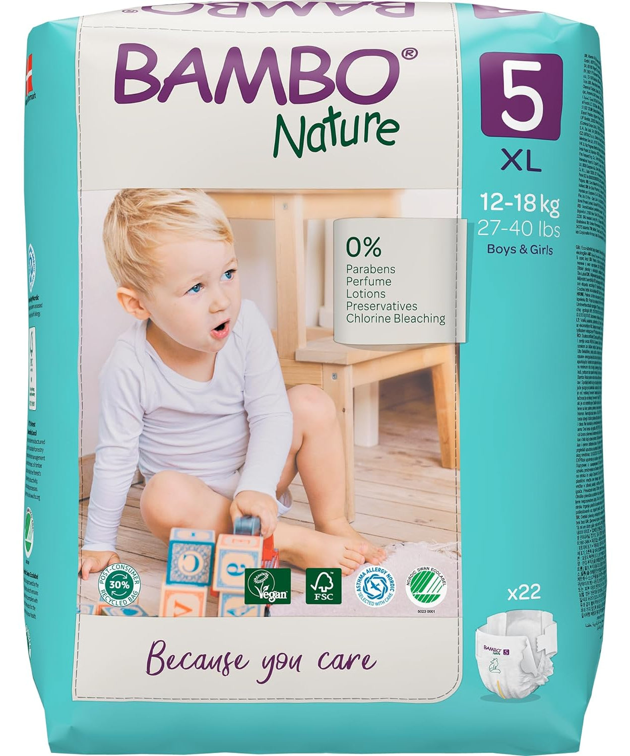 Bambo Nature Tape Style Diapers 5 - XL 12-18 kg Pack of 22 Diapers | Skin-Friendly & Eco-Friendly - MINIMEE KIDS