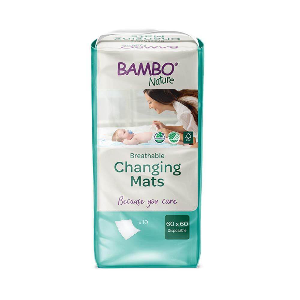 Bambo Nature Changing Mats - Eco-Friendly Disposable Baby Changing Pads, 10 Pack Highly Absorbent and Leak-Proof with Soft Top Layer, Ideal for Home and Travel Diaper Changes