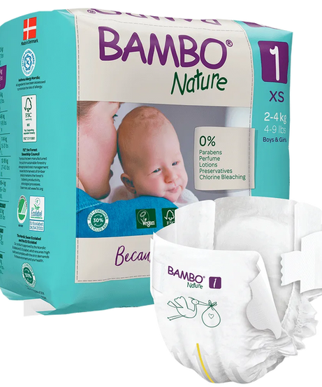 Bambo Nature Skin Friendly Tape Diapers - XS (2-4 kgs) Gentle and Eco-Friendly Diapers for Newborns | Pack of 22 Diapers - MINIMEE KIDS