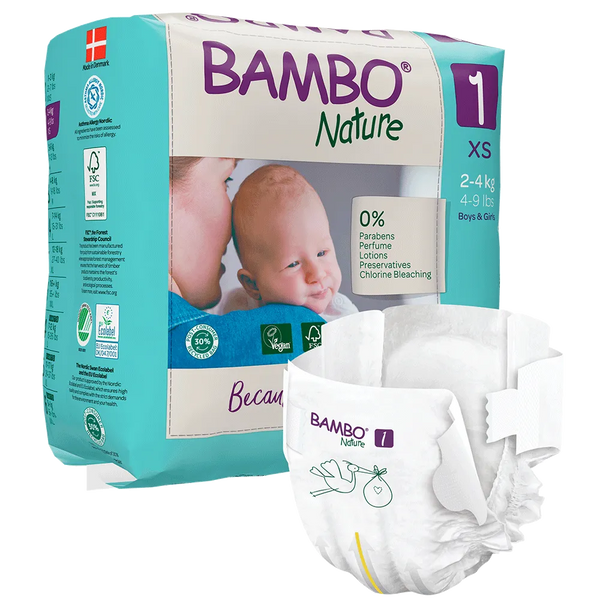 Bambo Nature Skin Friendly Tape Diapers - XS (2-4 kgs) Gentle and Eco-Friendly Diapers for Newborns | Pack of 22 Diapers - MINIMEE KIDS