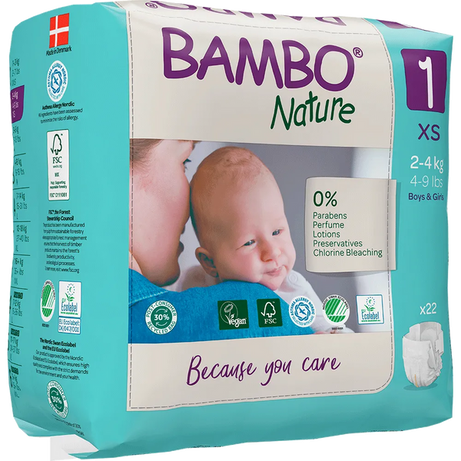 Bambo Nature Skin Friendly Tape Diapers - XS (2-4 kgs) Gentle and Eco-Friendly Diapers for Newborns | Pack of 22 Diapers