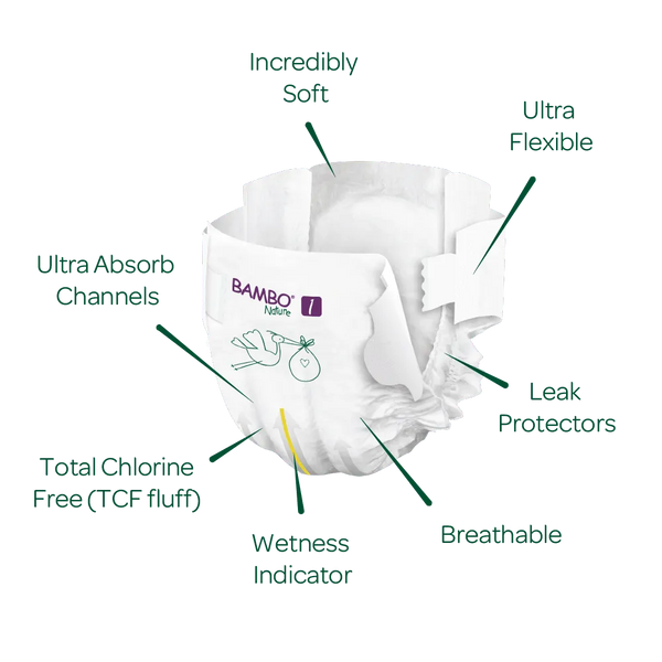 Bambo Nature Skin Friendly Tape Diapers - XS (2-4 kgs) Gentle and Eco-Friendly Diapers for Newborns | Pack of 22 Diapers - MINIMEE KIDS