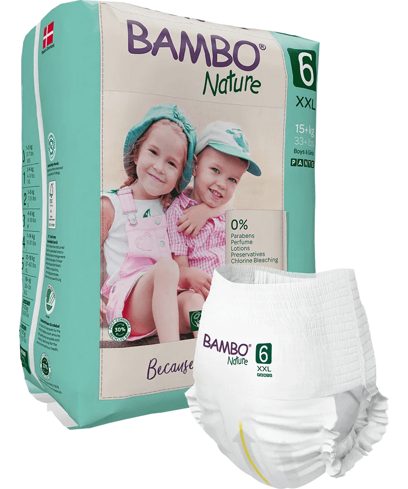Bambo Nature Pant Style Diapers 6 - XXL 15+ kgs Pack of 18 Diapers | Skin-Friendly & Eco-Friendly - MINIMEE KIDS