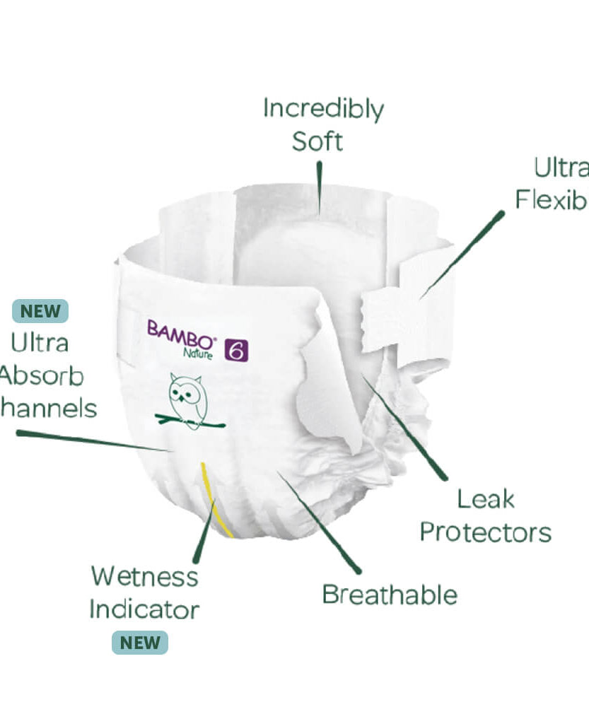Bambo Nature Tape Style Diapers 6 - XXL 15+ kgs Pack of 20 Diapers | Skin-Friendly & Eco-Friendly - MINIMEE KIDS
