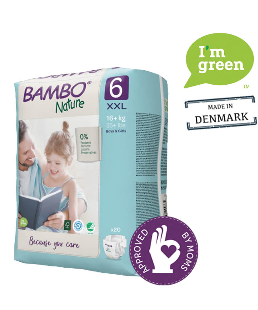 Bambo Nature Tape Style Diapers 6 - XXL 15+ kgs Pack of 20 Diapers | Skin-Friendly & Eco-Friendly - MINIMEE KIDS