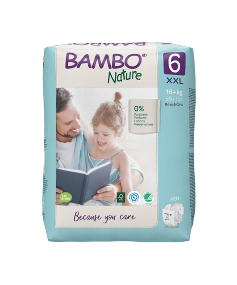 Bambo Nature Tape Style Diapers 6 - XXL 15+ kgs Pack of 20 Diapers | Skin-Friendly & Eco-Friendly - MINIMEE KIDS