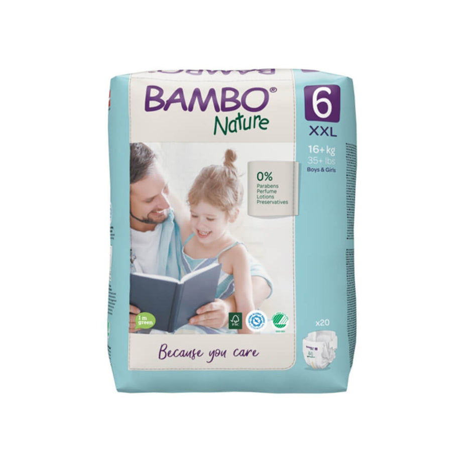 Bambo Nature Tape Style Diapers 6 - XXL 15+ kgs Pack of 20 Diapers | Skin-Friendly & Eco-Friendly