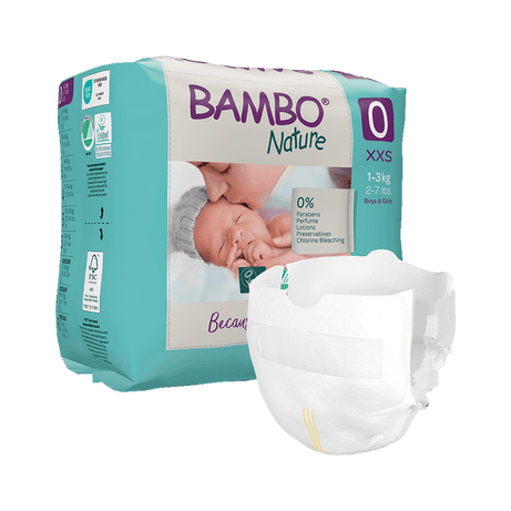 Bambo Nature Diapers Size 0 | Skin Friendly Tape Diapers - XXS (1-3 kgs) Gentle and Eco-Friendly Diapers for Newborns | Pack of 24 Diapers
