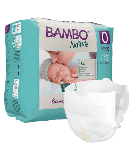 Bambo Nature Skin-Friendly Tape Diapers Size 0 (XXS) for Newborns (1-3 kg) | Eco-Friendly Danish Diapers | 100% Breathable & Hypoallergenic | Available in 24count & 144count Value Packs - MINIMEE KIDS