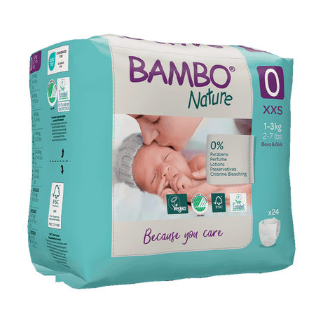 Bambo Nature Skin Friendly Tape Diapers - XXS (1-3 kgs) Gentle and Eco-Friendly Diapers for Newborns | Pack of 24 Diapers