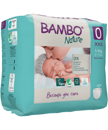 Bambo Nature Skin-Friendly Tape Diapers Size 0 (XXS) for Newborns (1-3 kg) | Eco-Friendly Danish Diapers | 100% Breathable & Hypoallergenic | Available in 24count & 144count Value Packs - MINIMEE KIDS