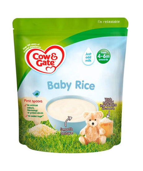 Cow & Gate Baby Rice Cereal for Babies from 4 to 6 Months – Smooth Texture First Spoonfuls with No Added Sugar | 100g Resealable Pack - MINIMEE KIDS