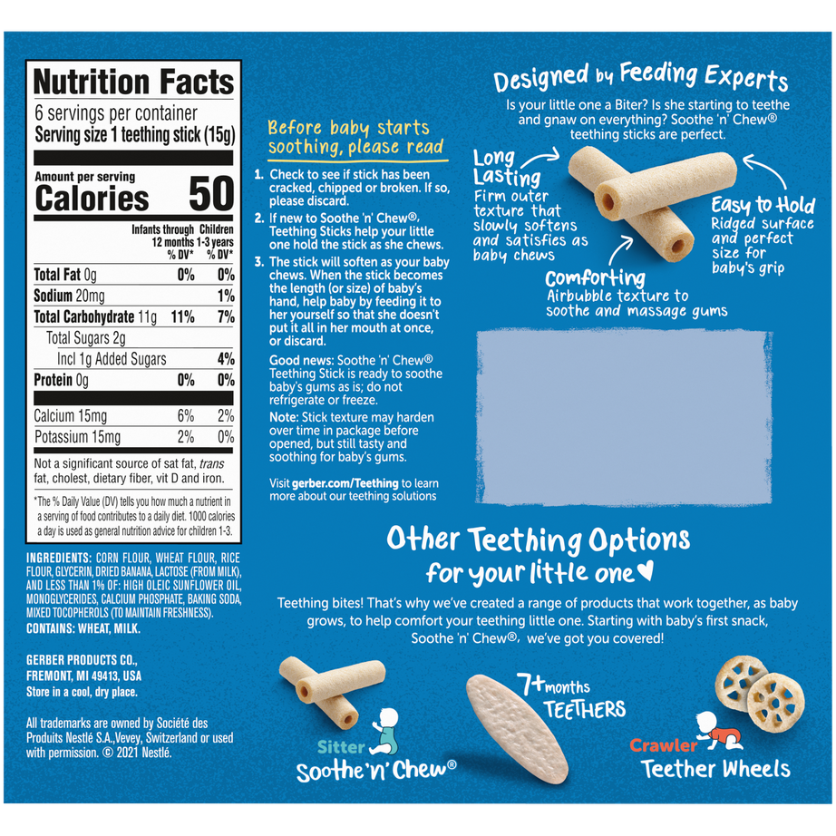 Gerber Snacks for Baby Soothe N Chew Teething Sticks | Banana | for Ages 6+ Months - 90 grams | Pack of 6 Sticks each 15g