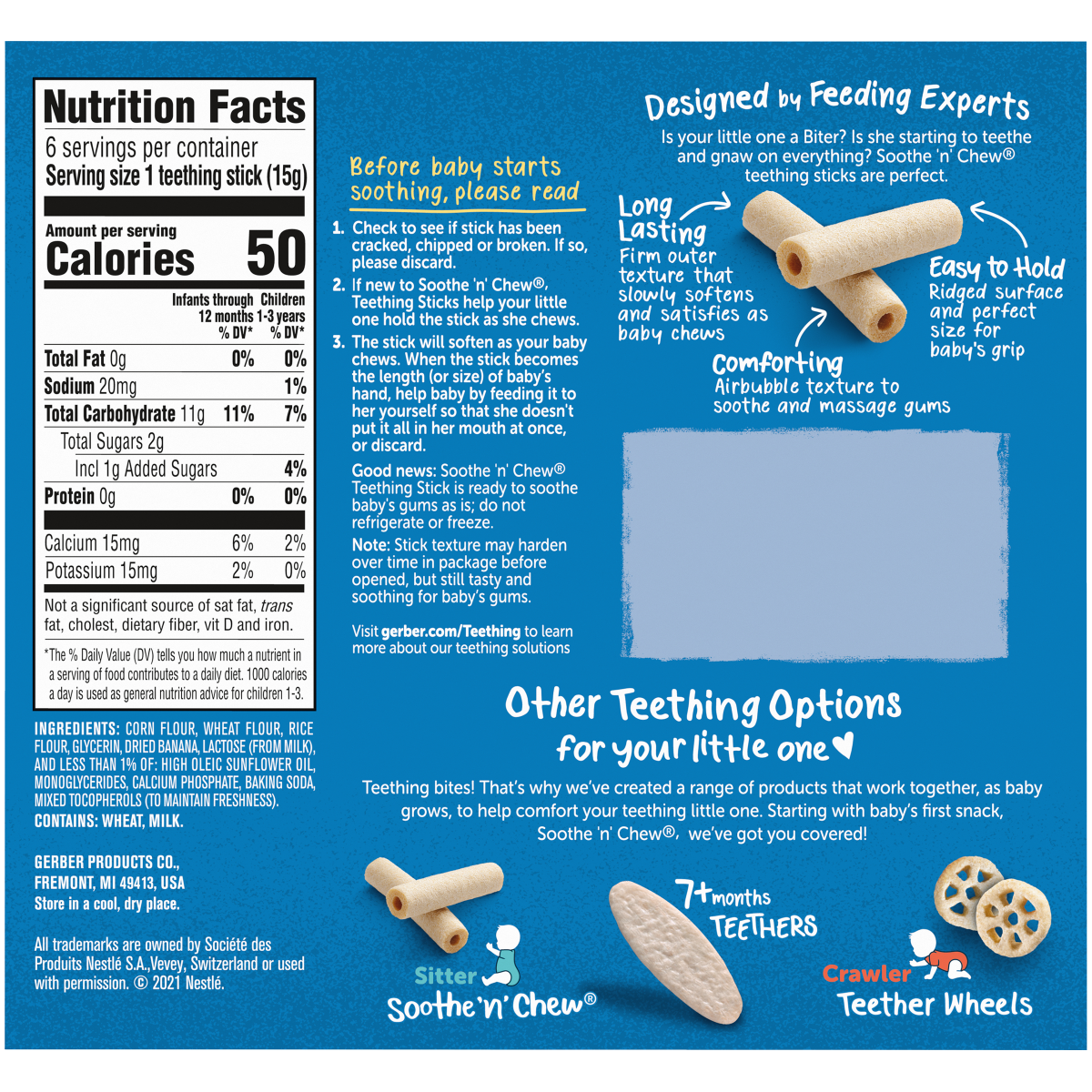 Gerber Snacks for Baby Soothe N Chew Teething Sticks | Banana | for Ages 6+ Months - 90 grams | Pack of 6 Sticks each 15g