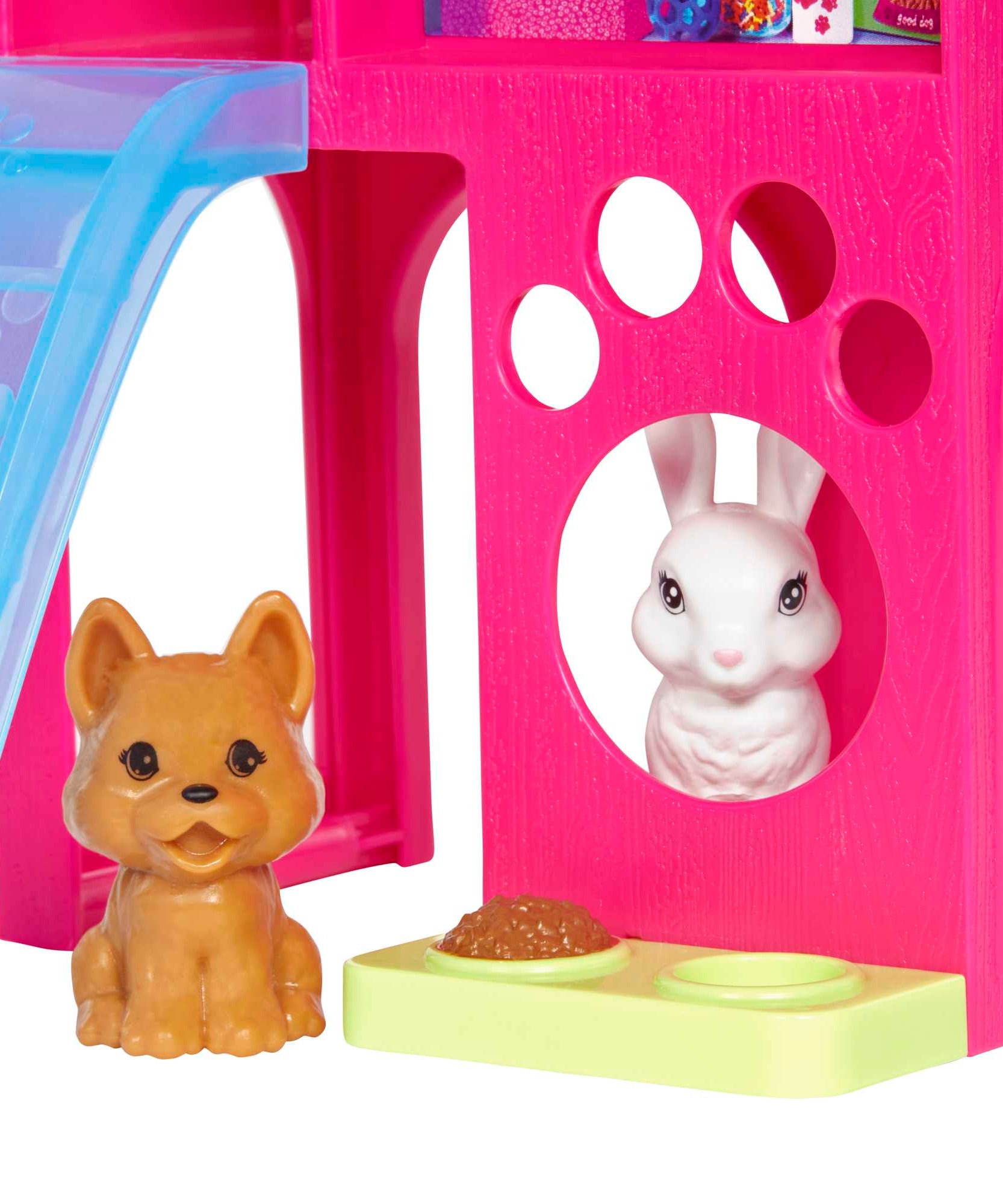 Barbie Doll and Pet Playhouse Playset for Kids Ages 3+ with Puppy & Bunny, Multi-Level Playhouse with Slide & Hideouts – HGM62