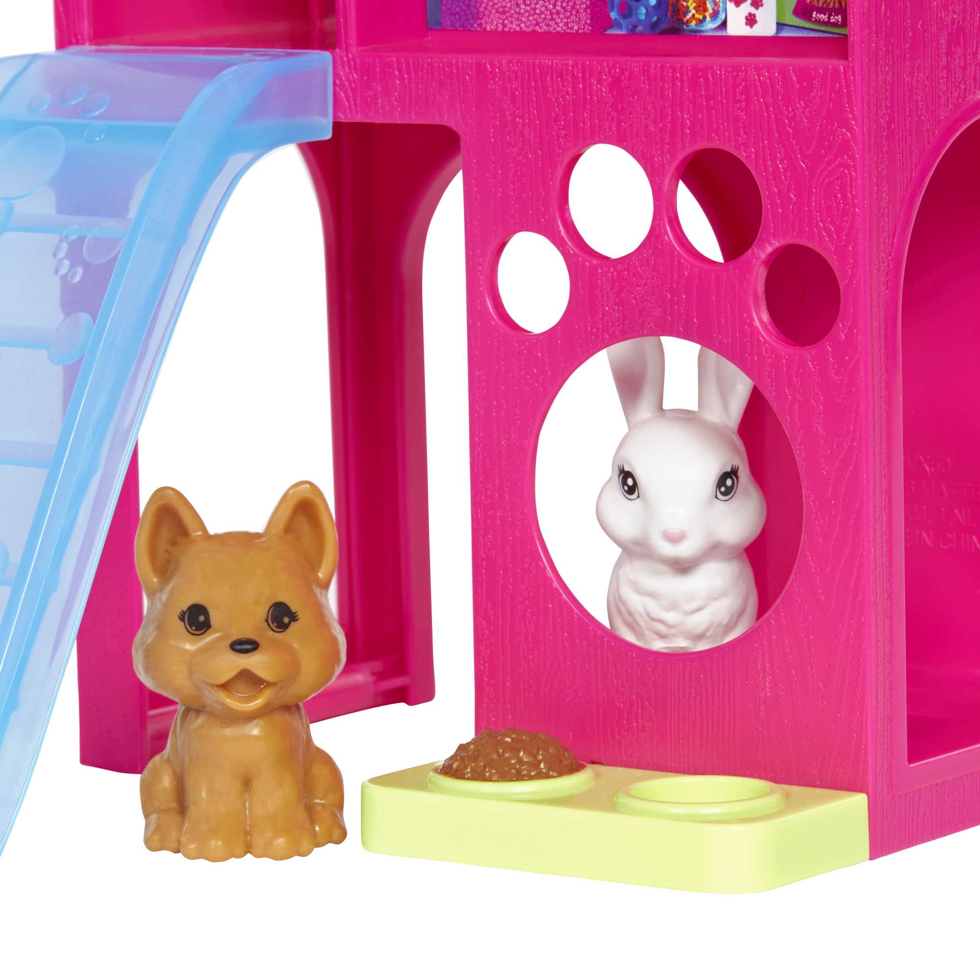 Barbie Doll and Pet Playhouse Playset for Kids Ages 3+ with Puppy & Bunny, Multi-Level Playhouse with Slide & Hideouts – HGM62