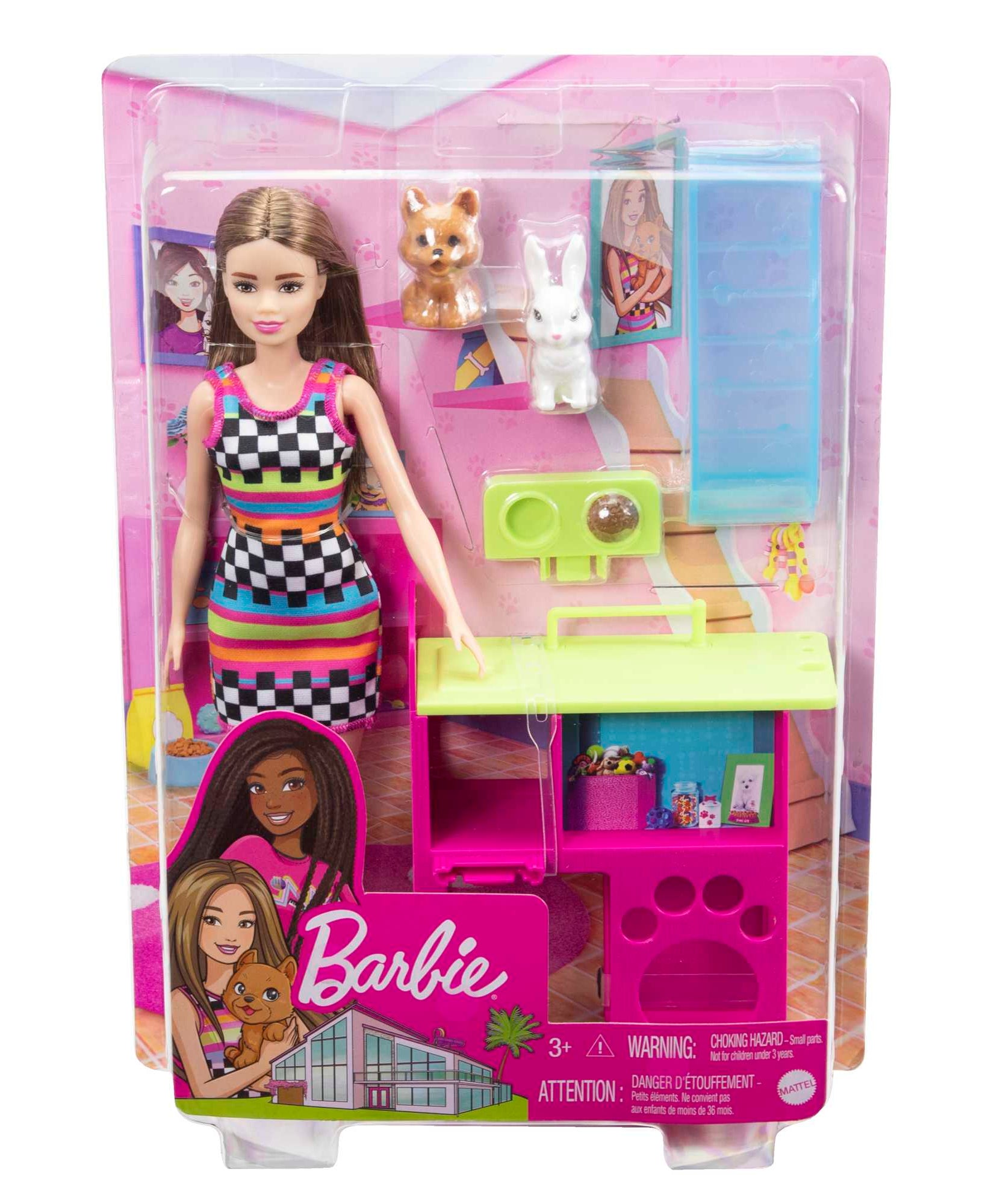 Barbie Doll and Pet Playhouse Playset for Kids Ages 3+ with Puppy & Bunny, Multi-Level Playhouse with Slide & Hideouts – HGM62