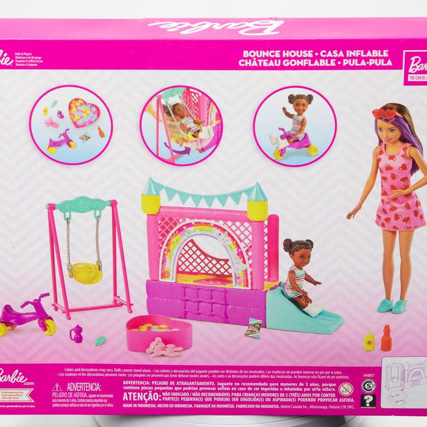Barbie Skipper Babysitters INC Playset with Bounce House, Swing & Tricycle – Fun Playground Adventure for Kids 3+ Years