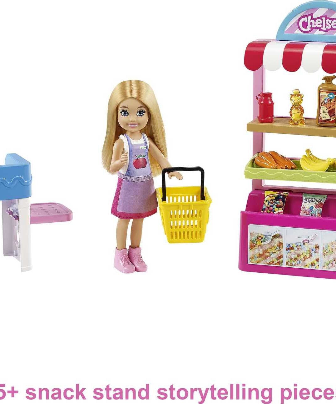 Barbie Chelsea Can Be…™ Snack Stand Playset with Blonde Small Doll, Checkout Counter, Weighing Scale & 15+ Grocery-Themed Accessories for Imaginative Shopping Fun