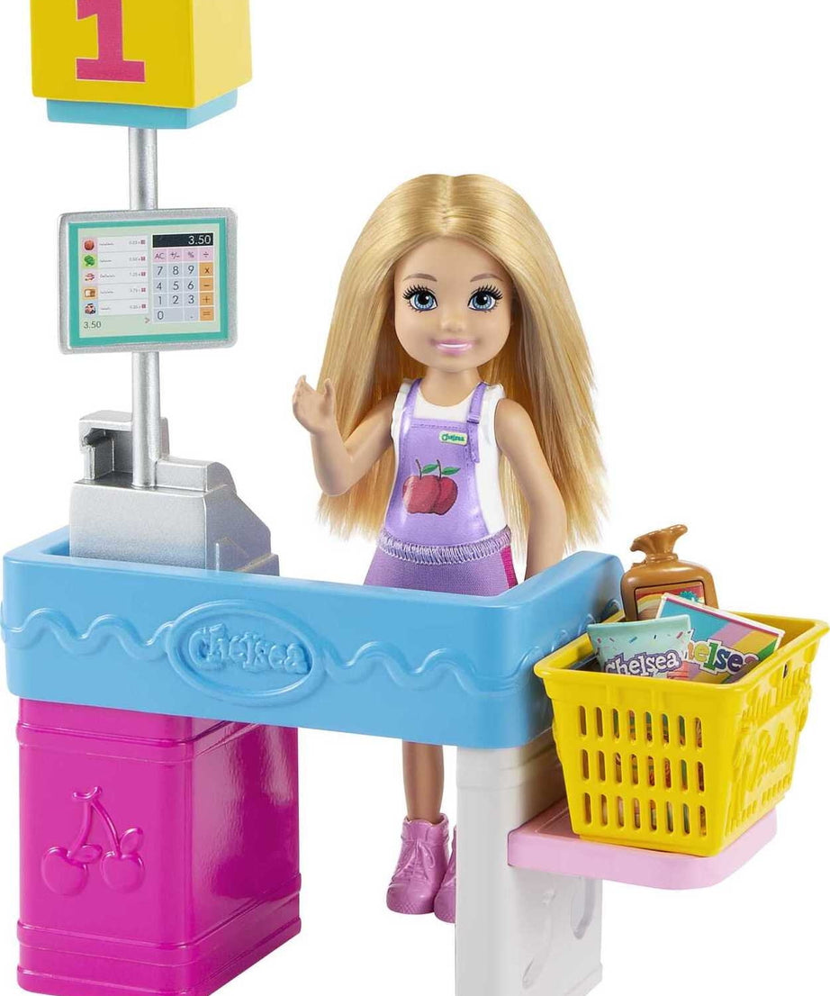 Barbie Chelsea Can Be…™ Snack Stand Playset with Blonde Small Doll, Checkout Counter, Weighing Scale & 15+ Grocery-Themed Accessories for Imaginative Shopping Fun