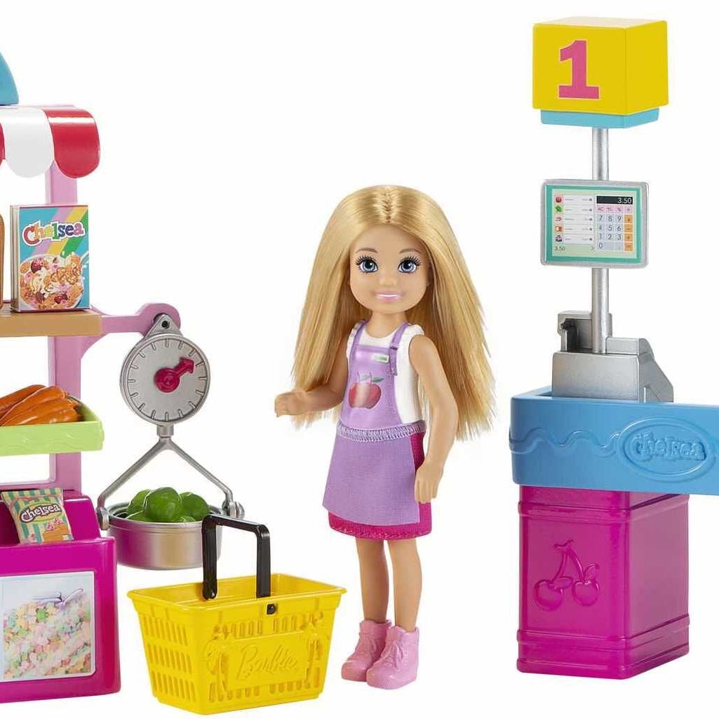 Barbie Chelsea Can Be…™ Snack Stand Playset with Blonde Small Doll, Checkout Counter, Weighing Scale & 15+ Grocery-Themed Accessories for Imaginative Shopping Fun