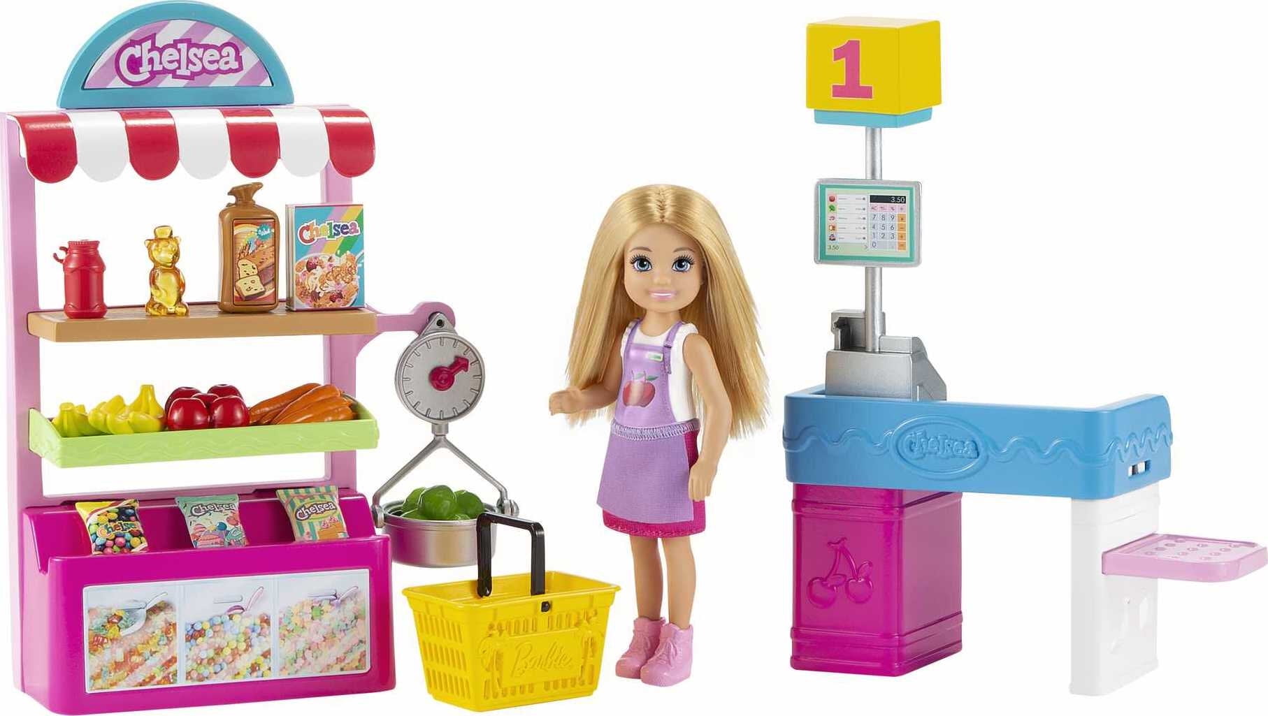 Barbie Chelsea Can Be…™ Snack Stand Playset with Blonde Small Doll, Checkout Counter, Weighing Scale & 15+ Grocery-Themed Accessories for Imaginative Shopping Fun