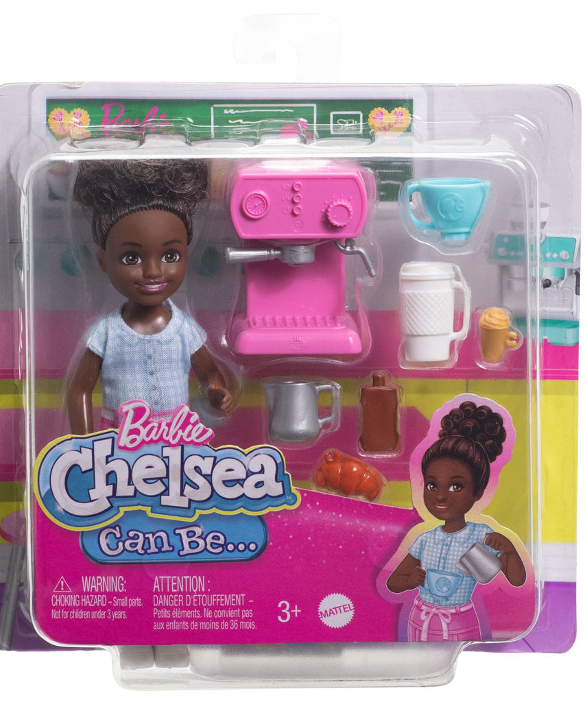 Barbie Chelsea Can Be… Barista 6" Doll Playset with Coffee Accessories – Fun Career Role-Playing Toy for Kids 3+ Years - MINIMEE KIDS