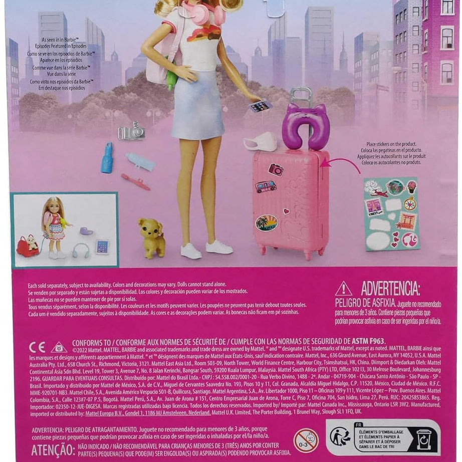 Barbie Doll and Accessories, ‘Malibu’ Travel Set with Puppy, 10+ Pieces, Working Suitcase, Blonde Hair, HJY18