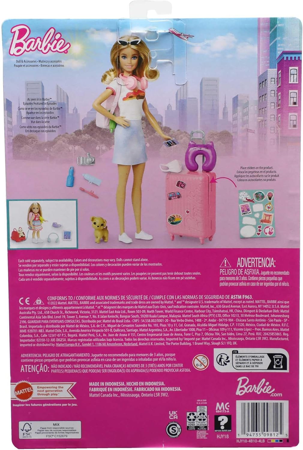 Barbie Doll and Accessories, ‘Malibu’ Travel Set with Puppy, 10+ Pieces, Working Suitcase, Blonde Hair, HJY18